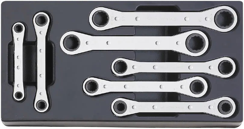 Stahlwille Set of 7 Combination Ratchet Ring Spanner Wrench, 7 x 8 - 17 x 19mm - ST 96838108 Stahlwille