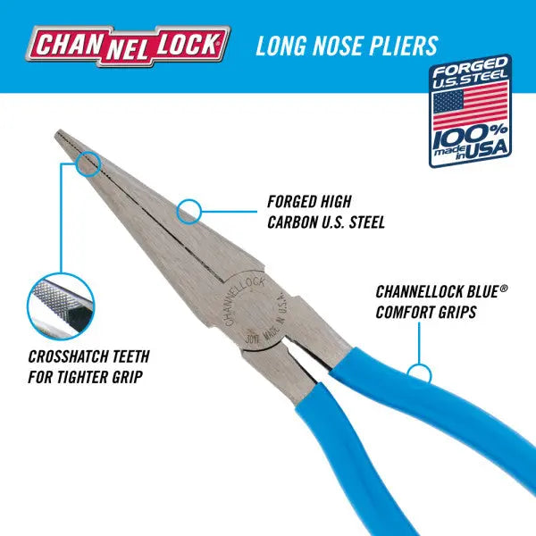 Channellock Long Nose Plier, 8 in - CL 3017 Channellock