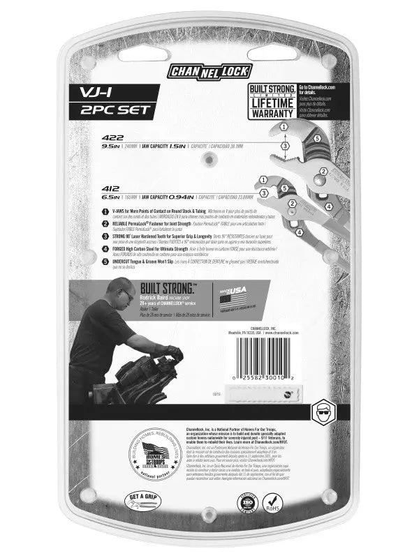 Channellock Set of 2 V-Jaw Tongue and Groove Pliers, 6.5, 9.5 in - CL VJ-1 Plier Set Channellock