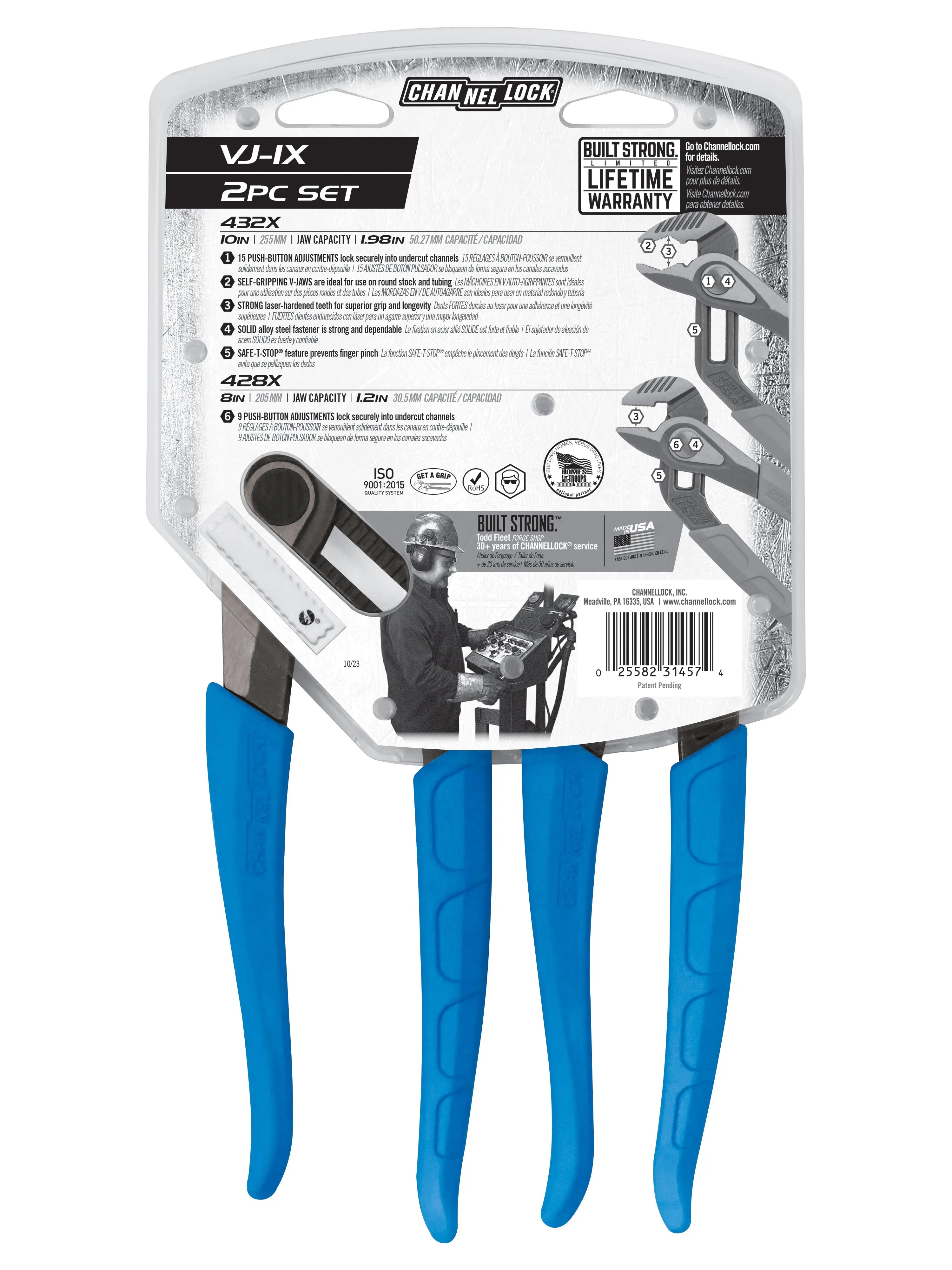 Channellock Set of 2 V-Jaw Tongue and Groove Plier - CL VJ-1X Channellock