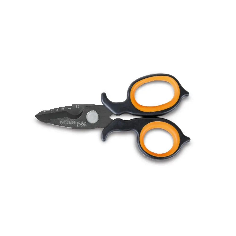 Beta Tools (Article# 1128BAX) Double-Acting Electrician's Scissor with Milling Profile in DLC-Coated Stainless Steel, 150mm - BT 11280088 Beta Tools