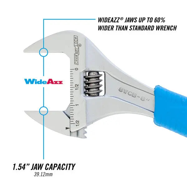 Channellock Code Blue WideAzz Chrome Adjustable Wrench, 8 in - CL 8WCB Channellock