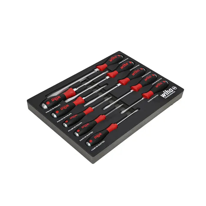 Wiha Set of 10 SoftFinish X Heavy Duty Cushion Grip Screwdrivers with Tray - WI 53180 Wiha