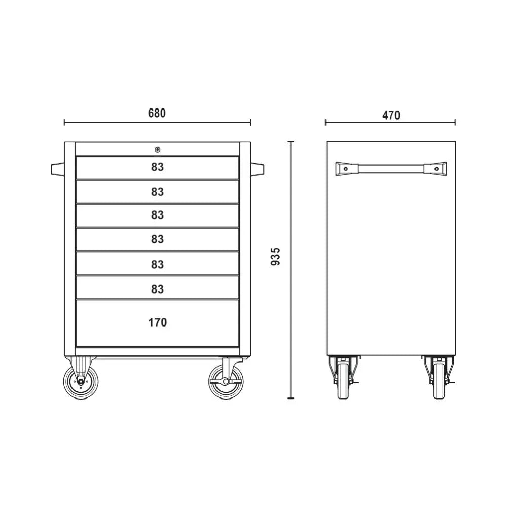 Beta Tools (Article# C04TSS/7) Mobile Roller Cabinet with 7 Drawers, INOX Stainless Steel - BT 24003077 Beta Tools