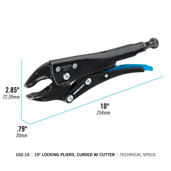 Channellock Curved Jaw Locking Plier with Cutter, 9.37 in - CL 102-10 Channellock