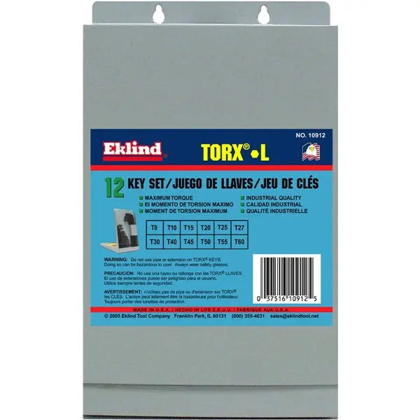 Eklind Set of 12 Long Torx L-Key with Metal Box - EK 10912 Torx L-Key Set Eklind