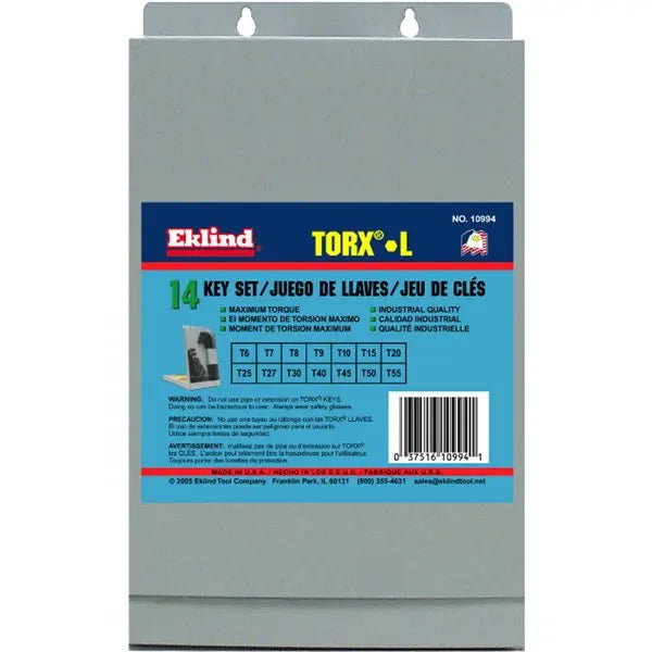 Eklind Set of 14 Long Torx L-Key with Metal Box - EK 10994 Torx L-Key Set Eklind