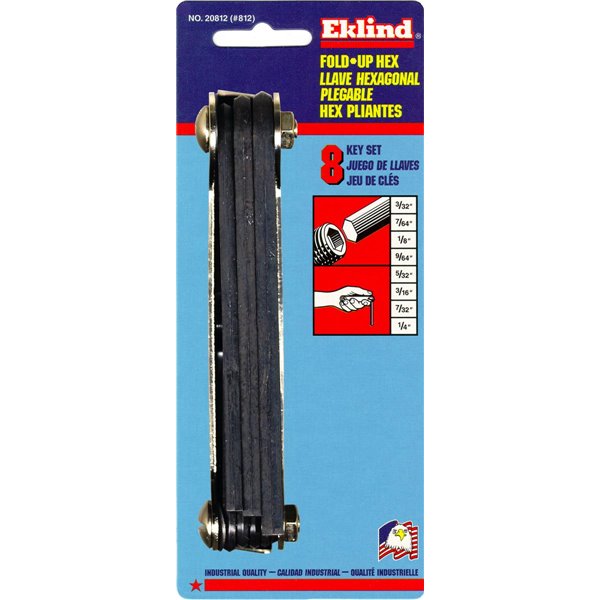 Eklind Set of 8 Fold-Up Hexagon Key with Classic Steel Handle - EK 20812 SAE