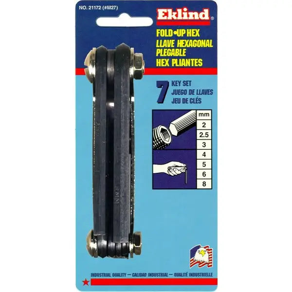 Eklind Set of 7 Fold-Up Hexagon Key with Classic Steel Handle - EK 21172 Hexagon Key Fold-Up Set Eklind