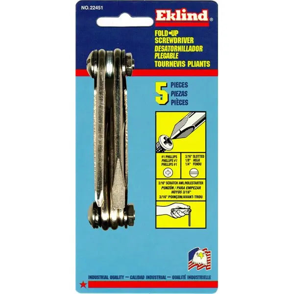 Eklind Set of 5 Fold-Up Screwdriver with Classic Steel Handle - EK 22451 Screwdriver Fold-Up Set Eklind