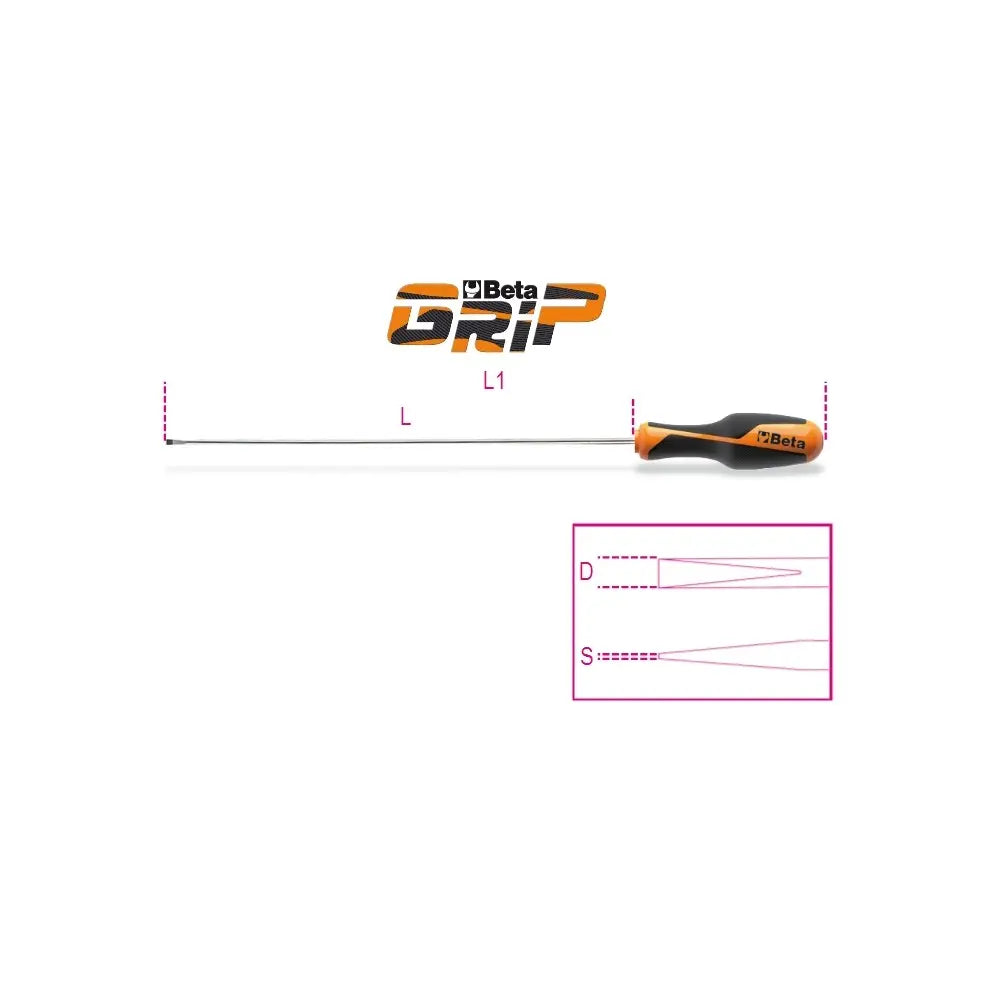 Beta Tools (Article# 1264L 2.5X200) 2.5 x 200mm Screwdriver for Headless Slotted Screws, Long Series - BT 12640203 Beta Tools
