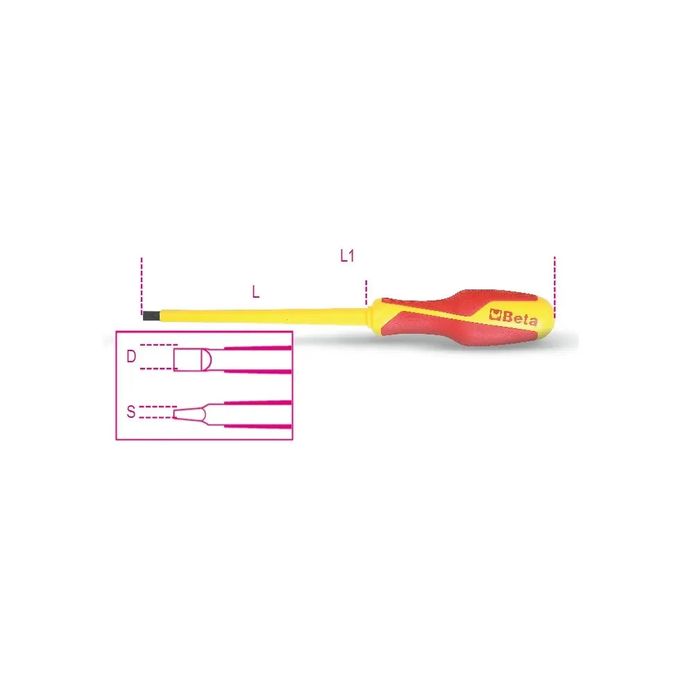 Beta Tools (Article# 1274MQ 10X200) 10mm Insulated Headless Slotted Screwdriver 1000V - BT 12740718 Beta Tools