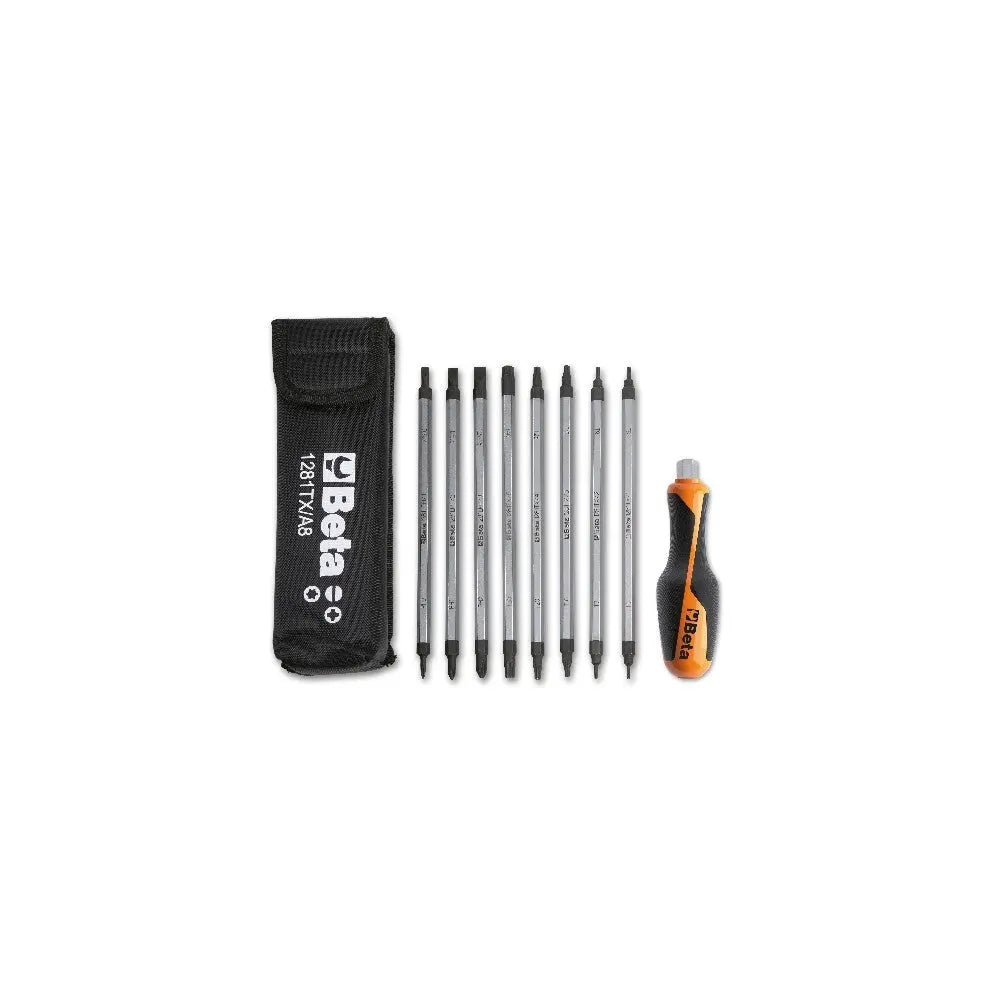 Beta Tools (Article# 1281BG-TX/A8) Set of 8 Reversible Screwdriver and 1 Accessory with Case - BT 12810530 Beta Tools