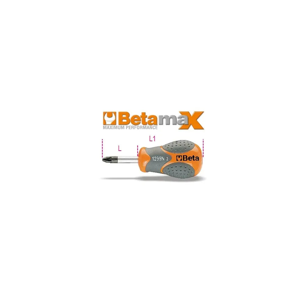 Beta Tools (Article# 1299N/PZ 2) PZ2 Screwdriver for Cross Head Pozidriv-Supadriv Screws, Extra Short Series - BT 12990024 Beta Tools