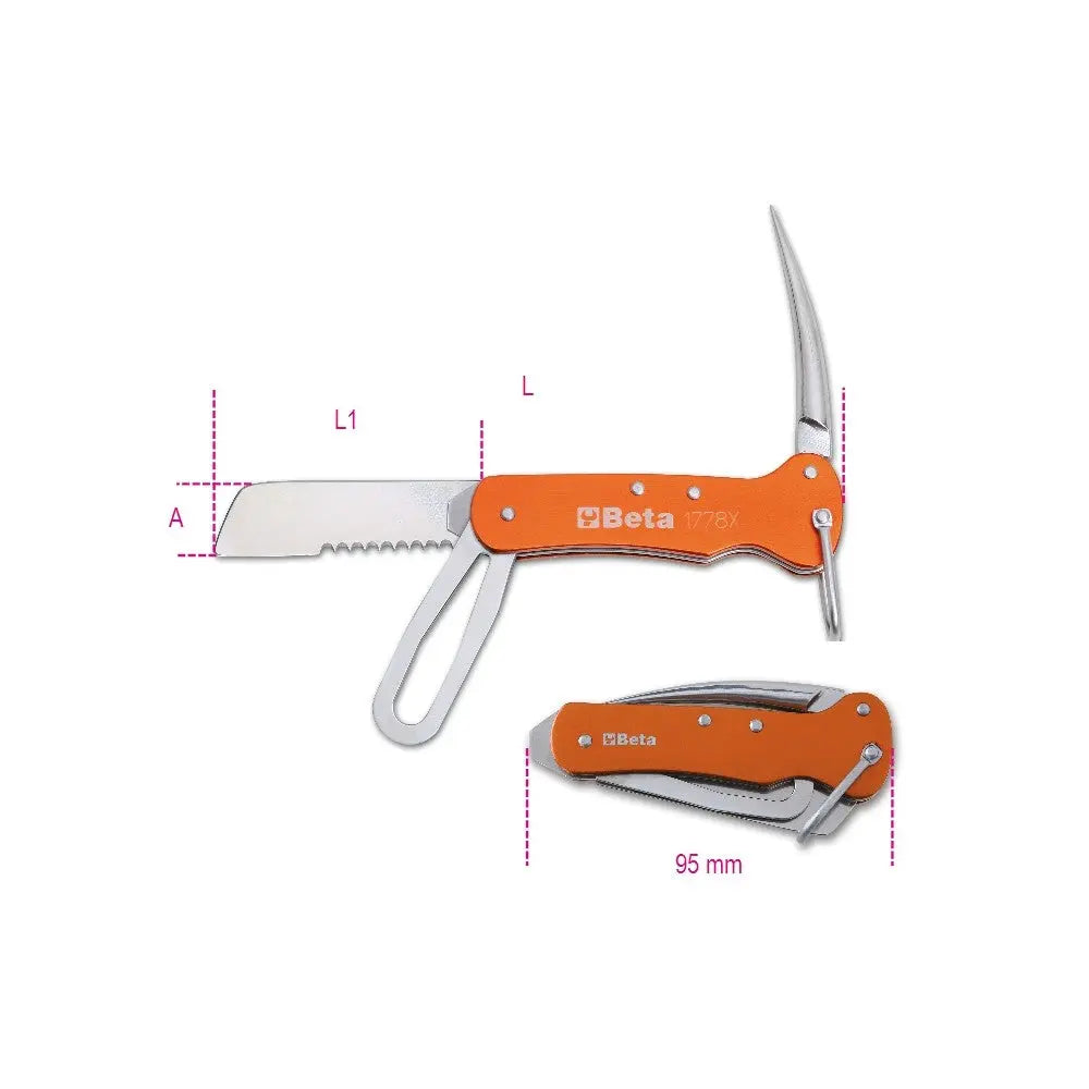 Beta Tools (Article# 1778X) Knife for Nautical Maintenance, INOX Stainless Steel Blades, Aluminum Handles with Case - BT 17780050 Beta Tools