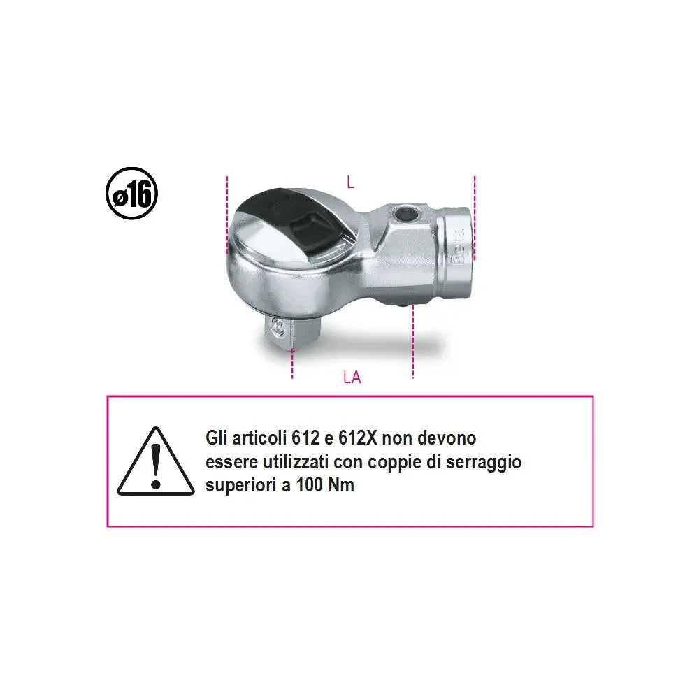 Beta Tools (Article# 612) Reversible Ratchet for Torque Bars, 3/8 in Square Drive - BT 6120000 Beta Tools