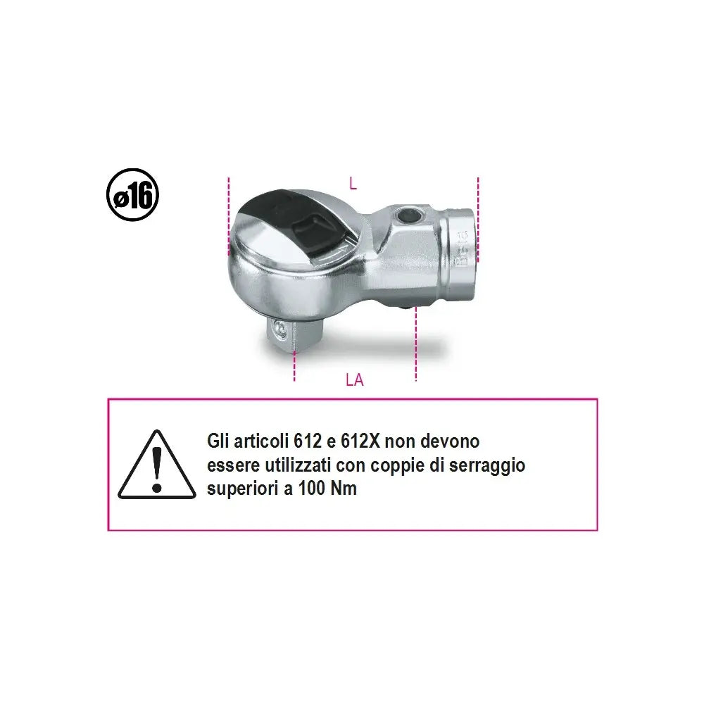 Beta Tools (Article# 614) Reversible Ratchet for Torque Bars, 1/2 in Square Drive - BT 6140000 Beta Tools