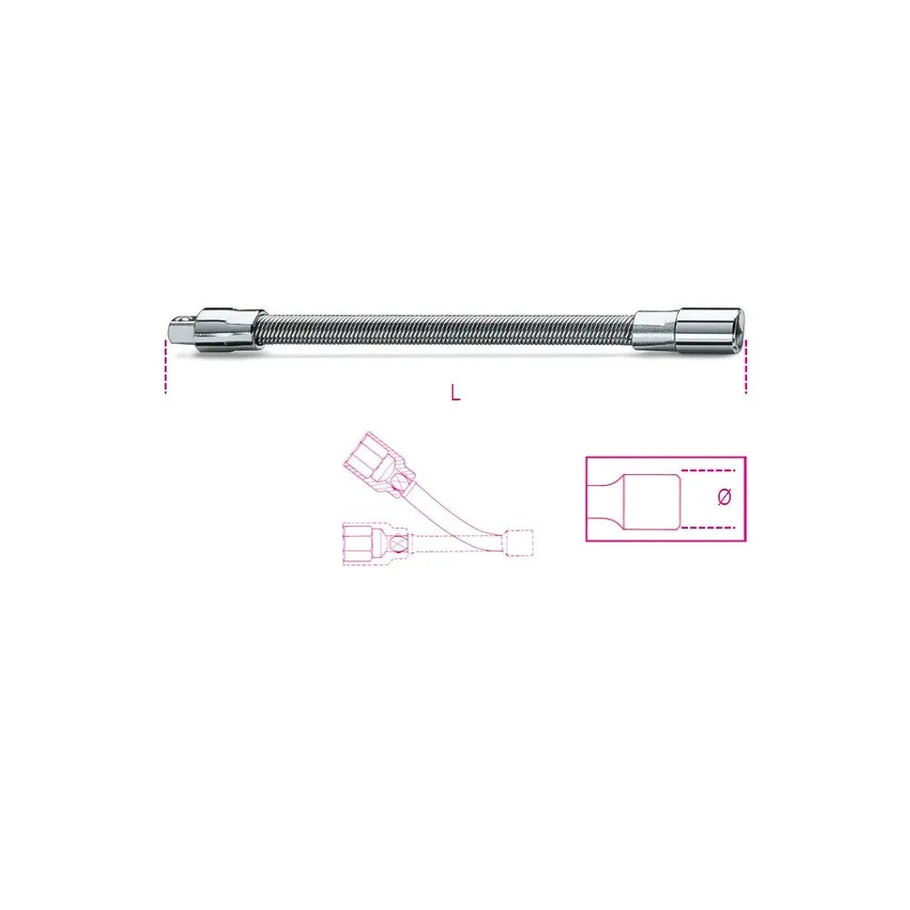 Beta Tools (Article# 900FL 150) Flexible Universal Extension Bar, 1/4 in Drive, Chrome-Plated, 150mm - BT 9000828 Beta Tools