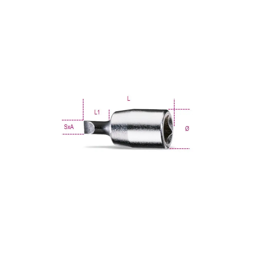 Beta Tools (Article# 900LP 0.8X4) 1/4 in Socket Driver for 0.8 x 4 Slotted Head Screws, Chrome-Plated - BT 9000605 Beta Tools