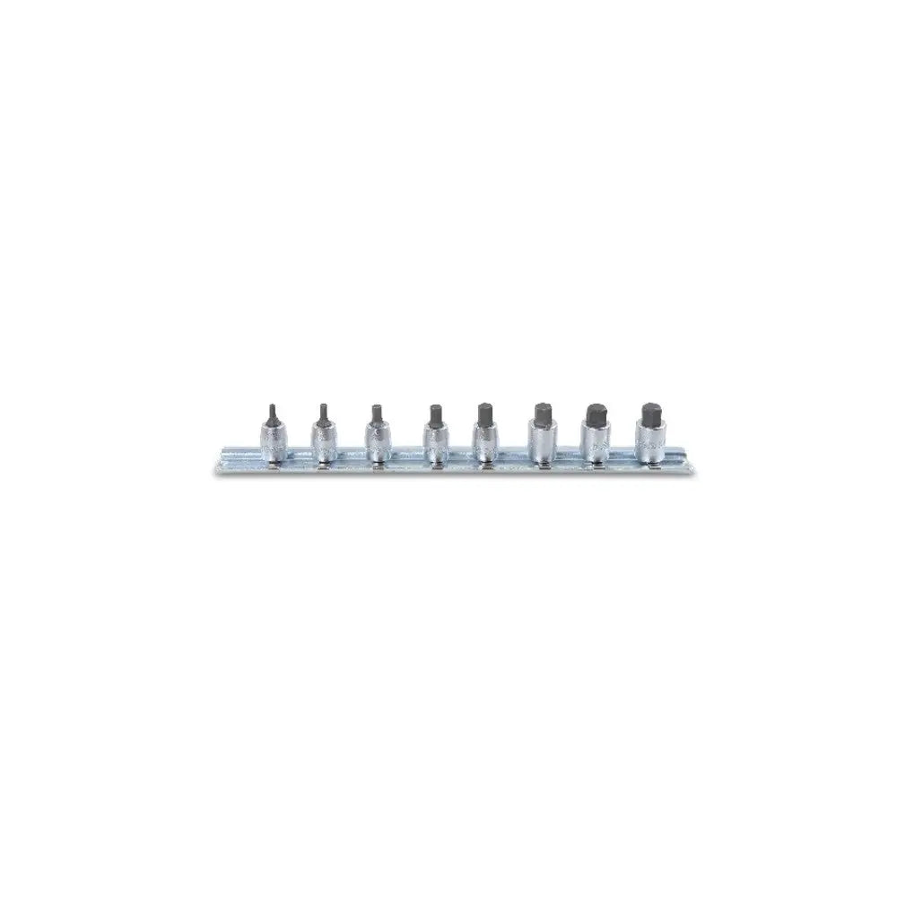 Beta Tools (Article# 900ME/SB8) Set of 8 1/4 in Drive Hexagon Bit Sockets with Rail, Chrome-Plated, 2.5mm-10mm - BT 9000518 Beta Tools