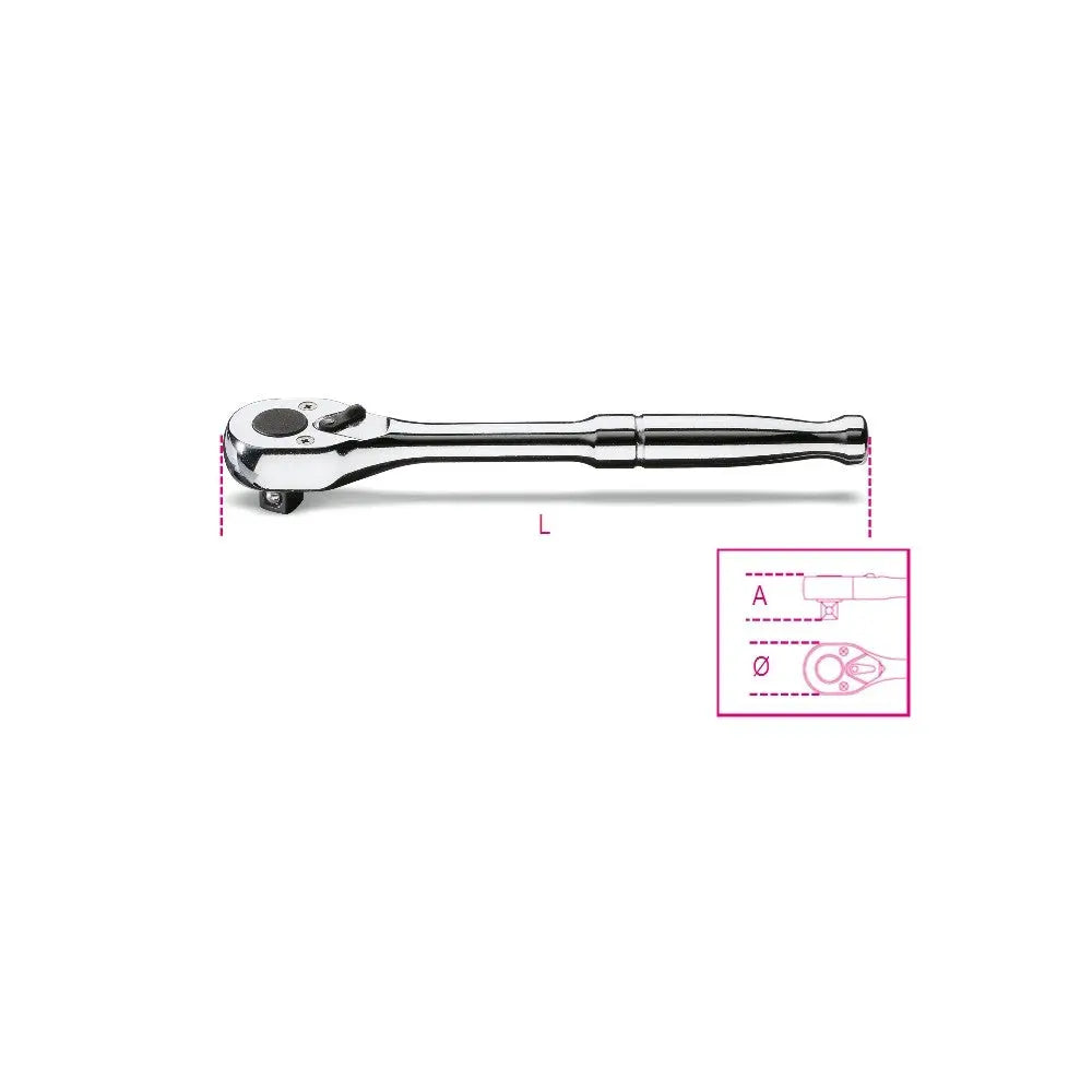 Beta Tools (Article# 910M/55) 3/8 in Drive Reversible Ratchet with Metal Handle, Chrome-Plated - BT 9100875 Beta Tools