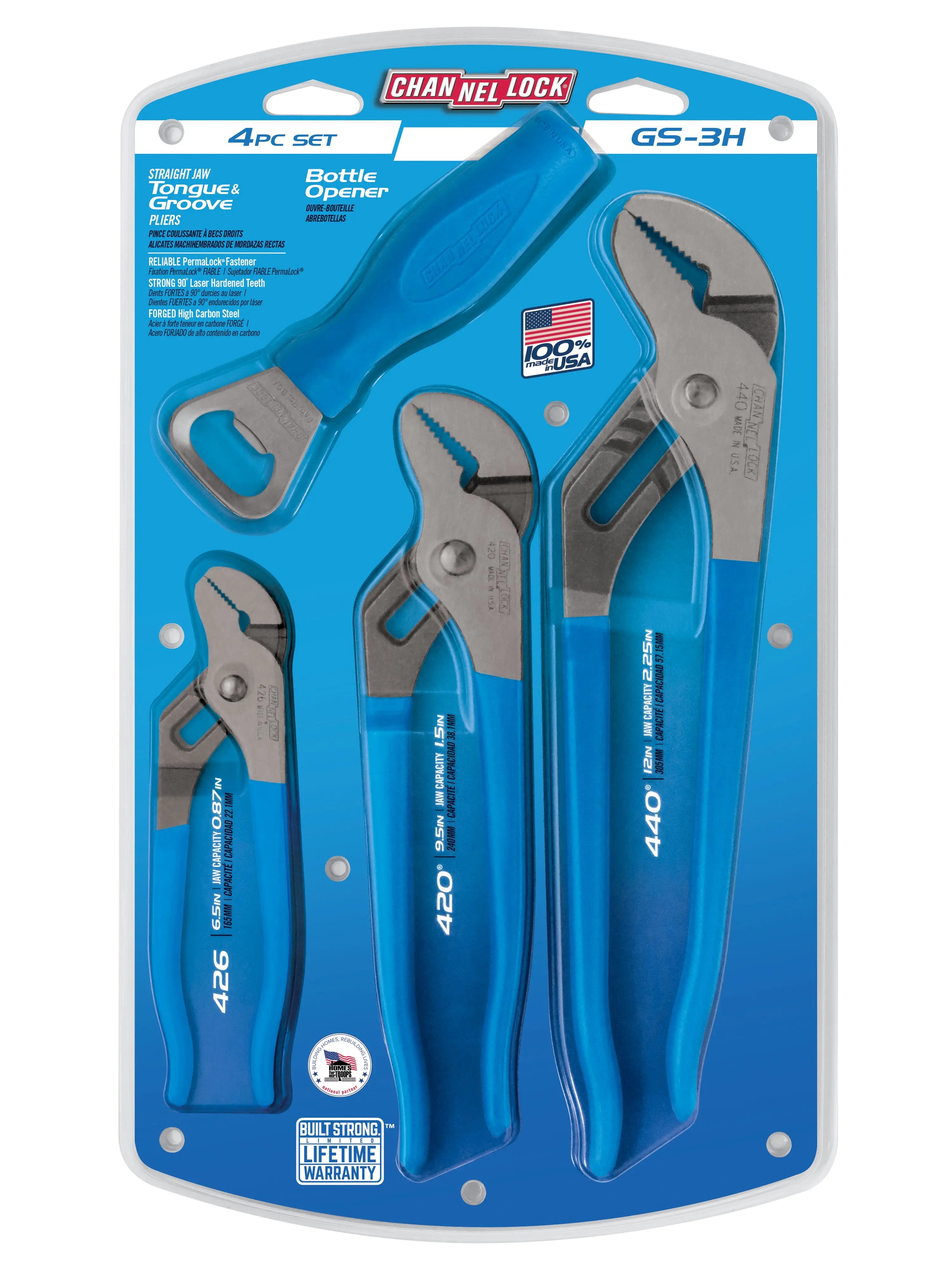 Channellock Set of 3 Tongue and Groove Plier with Bottle Opener - CL GS-3H Channellock