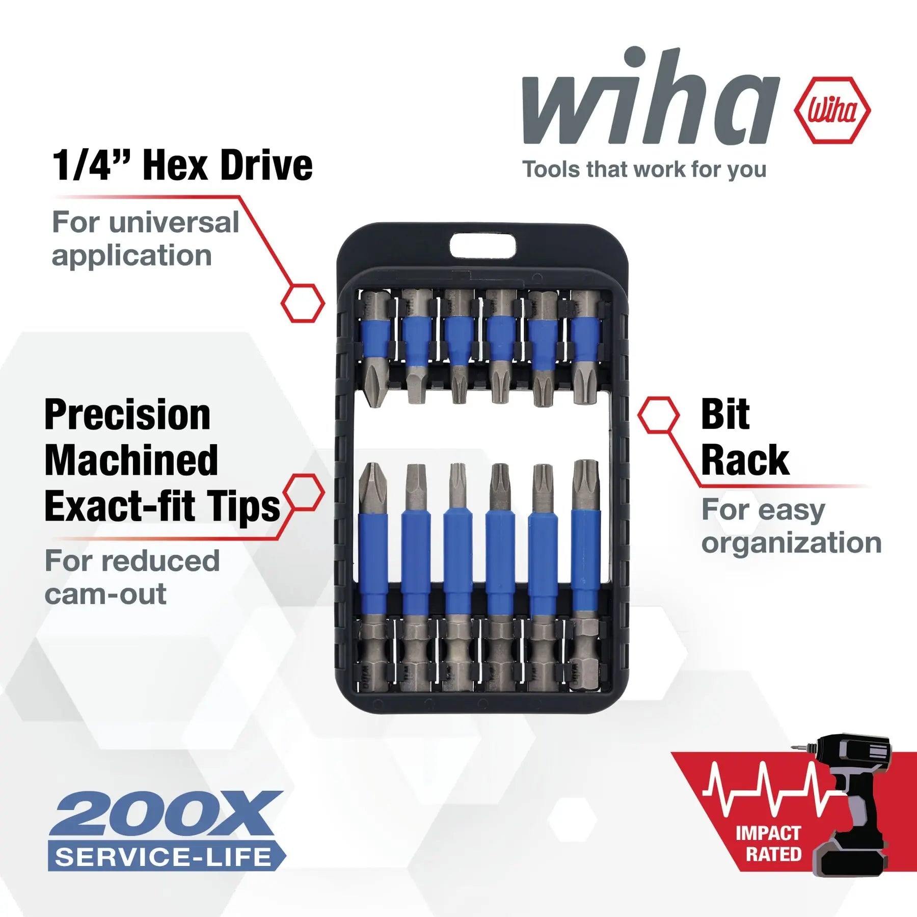 Wiha Set of 12 TerminatorBlue Impact Driver Bits - WI 70288 Wiha
