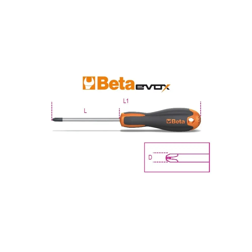 Beta Tools (Article# 1202E 6X100) Evox Phillips Screwdriver, Chrome-Plated, Black Tips, No. 2, OAL 220mm - BT 12021018 Beta Tools