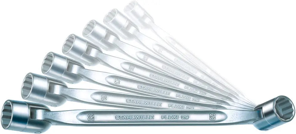 Stahlwille Set of 7 Double Ended Flex Head Spanner Wrench, 8 x 9 - 20 x 22mm - ST 96430101 Stahlwille