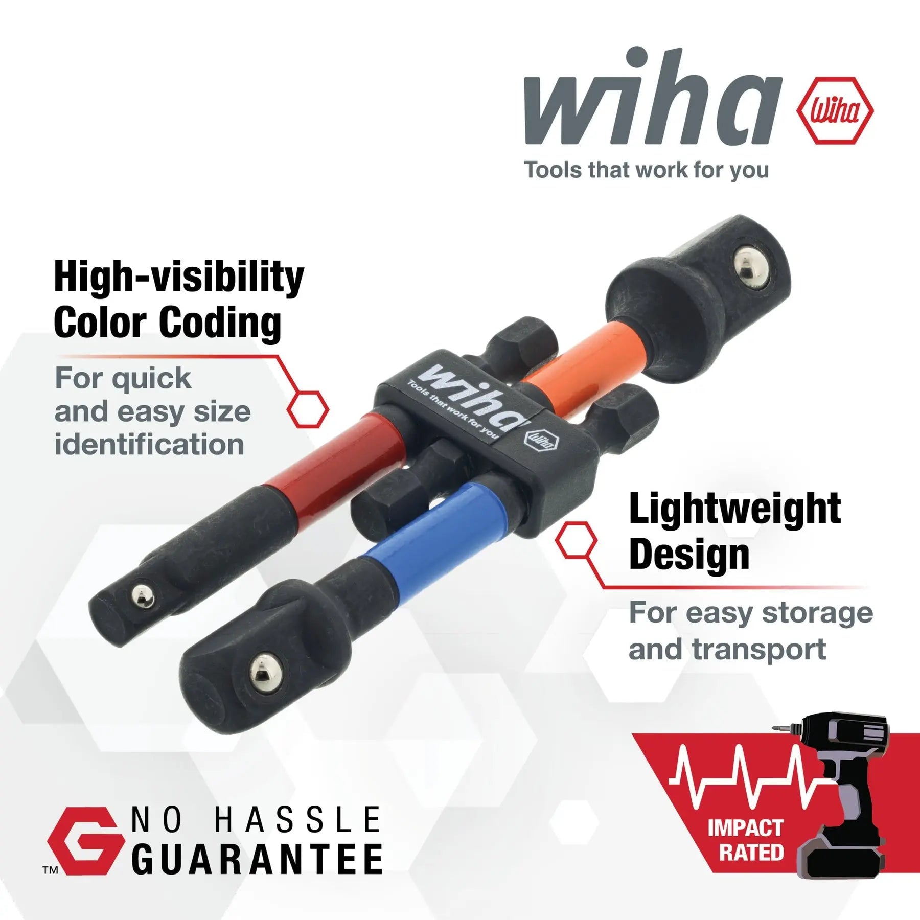 Wiha Set of 3 Color Coded Socket Adapters - WI 70488 Wiha