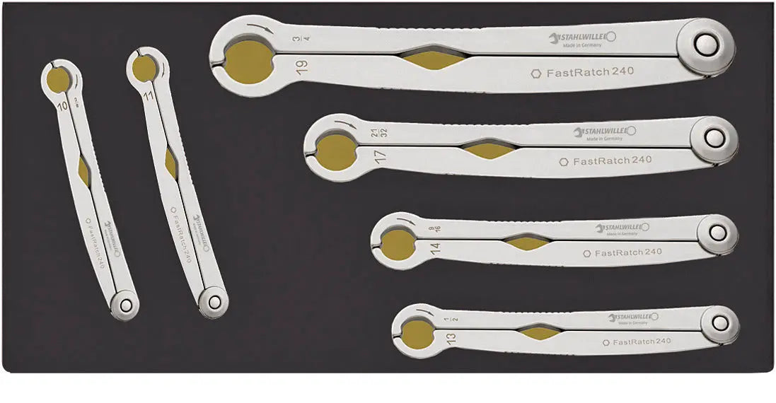 Stahlwille Set of 6 Ratchet Spanner Wrench with TCS Insert, 10 - 19mm - ST 96838774 Stahlwille