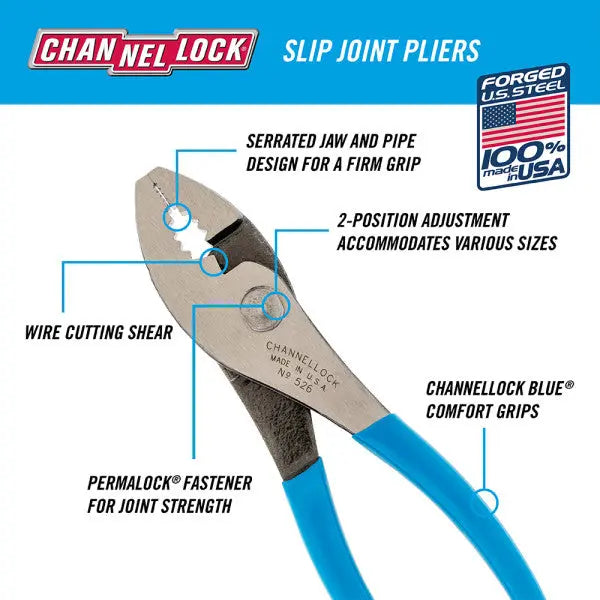 Channellock Shear Slip Joint Plier, 6.5 in - CL 526 Channellock