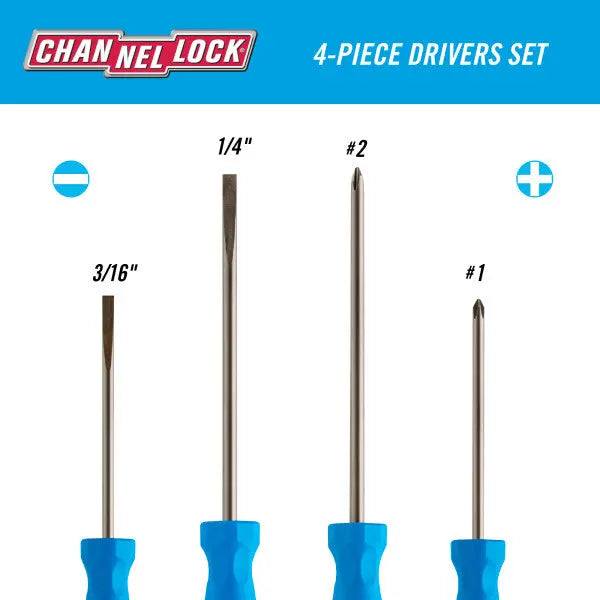 Channellock Set of 4 Tri-lobe Grip Natural Finish Standard Screwdrivers - CL SD-4H Channellock