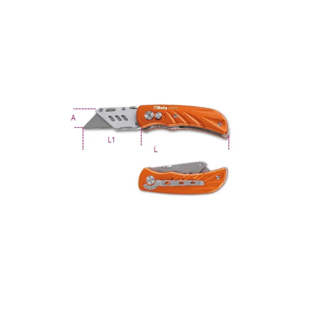 Beta Tools (Article# 1777T) Foldaway Knife with 5 Trapezoidal Blade and Aluminum Handle - BT 17770030 Beta Tools