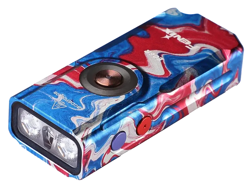 Fenix E06R Holiday Exclusive Doodle Red/White/Blue Keychain Light with White, UV, and Red Laser Lights 