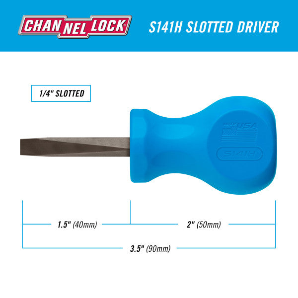 Channellock Stubby Professional Slotted Screwdriver, 1/4 x 1.5 in - CL S141H