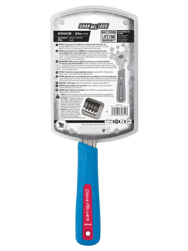 Channellock Code Blue WideAzz Chrome Adjustable Wrench, 10 in - CL 10WCB Channellock