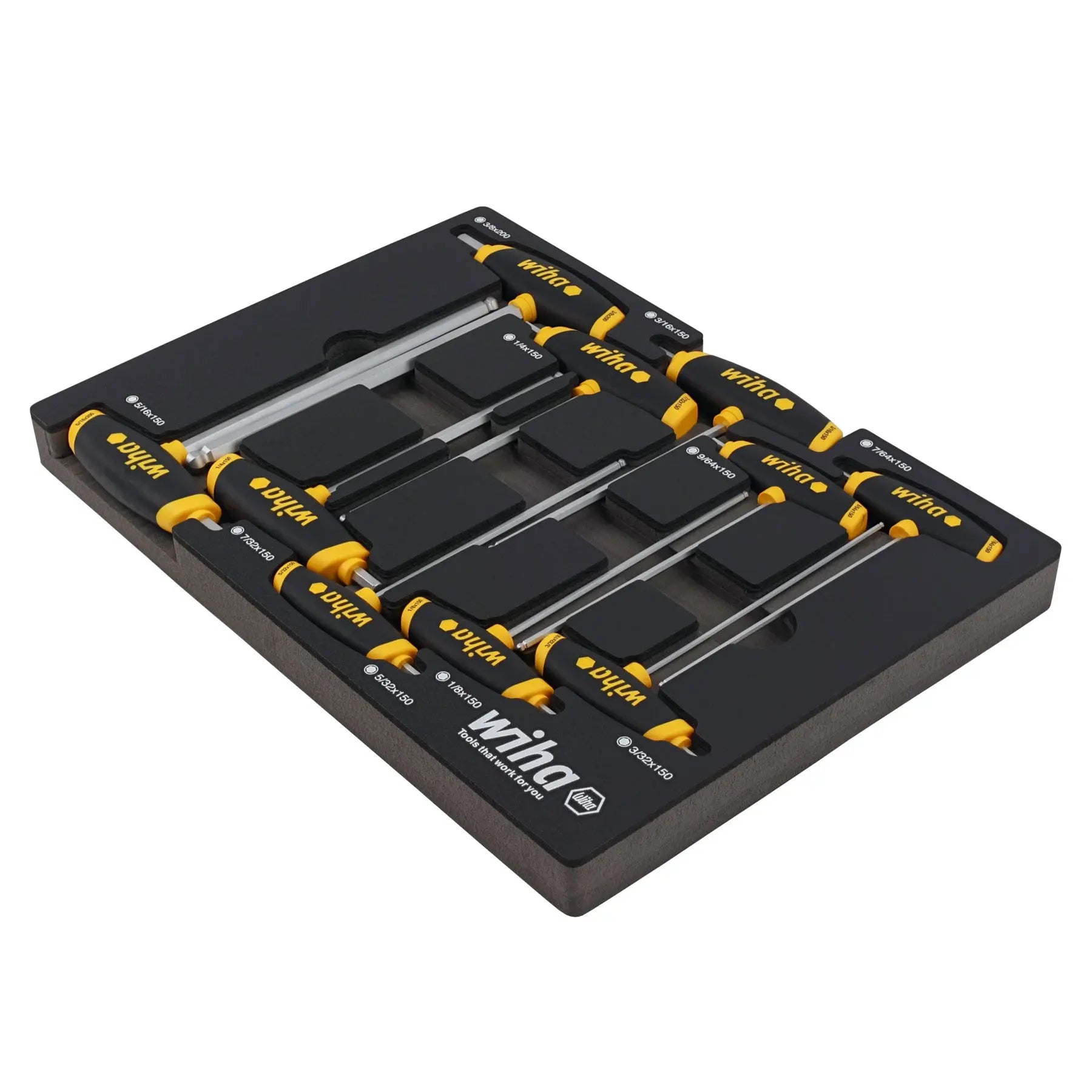 Wiha Set of 10 SoftGrip SAE Dual Hexagon Drive T-Handles with Tray - WI 54081 Wiha
