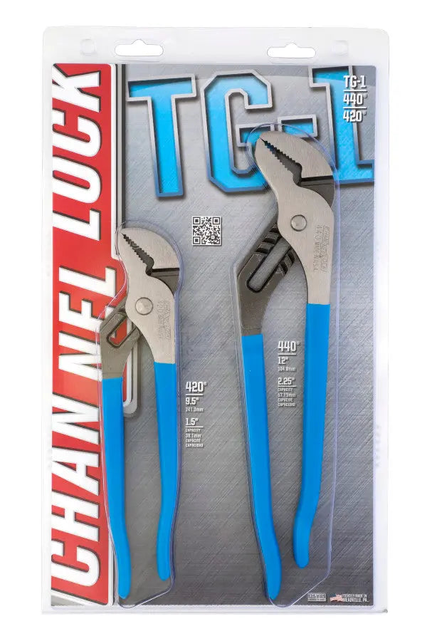 Channellock Set of 2 Straight Tongue and Groove Pliers, 9.5 in, 12 in - CL TG-1 Plier Set Channellock
