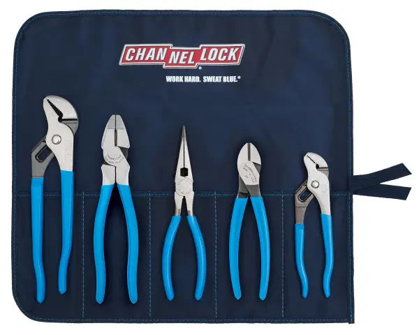Channellock Set of 5 Professional Tool with Tool Roll, Blue Grip - CL TOOL ROLL-5 Plier Set Channellock