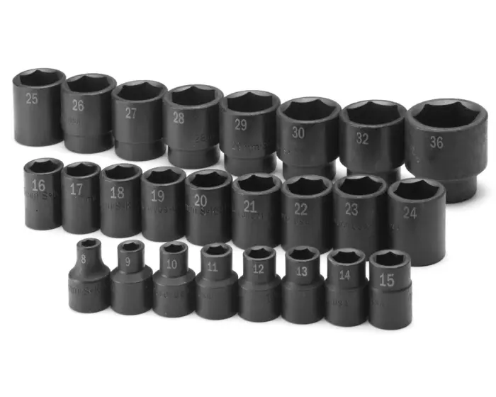 SK Tools Set of 25 1/2 in Drive 6-Point Metric Standard Impact Socket - SK 4037 SK Tools