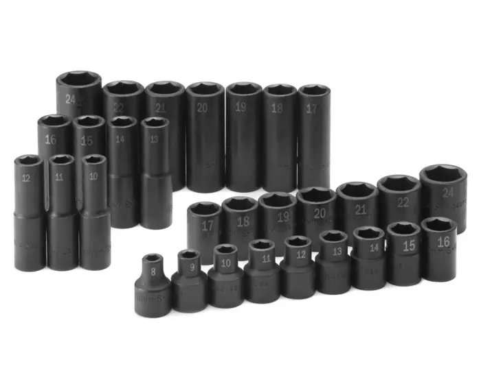 SK Tools Set of 30 1/2 in Drive 6-Point Metric Standard and Deep Impact Socket - SK 4053 SK Tools