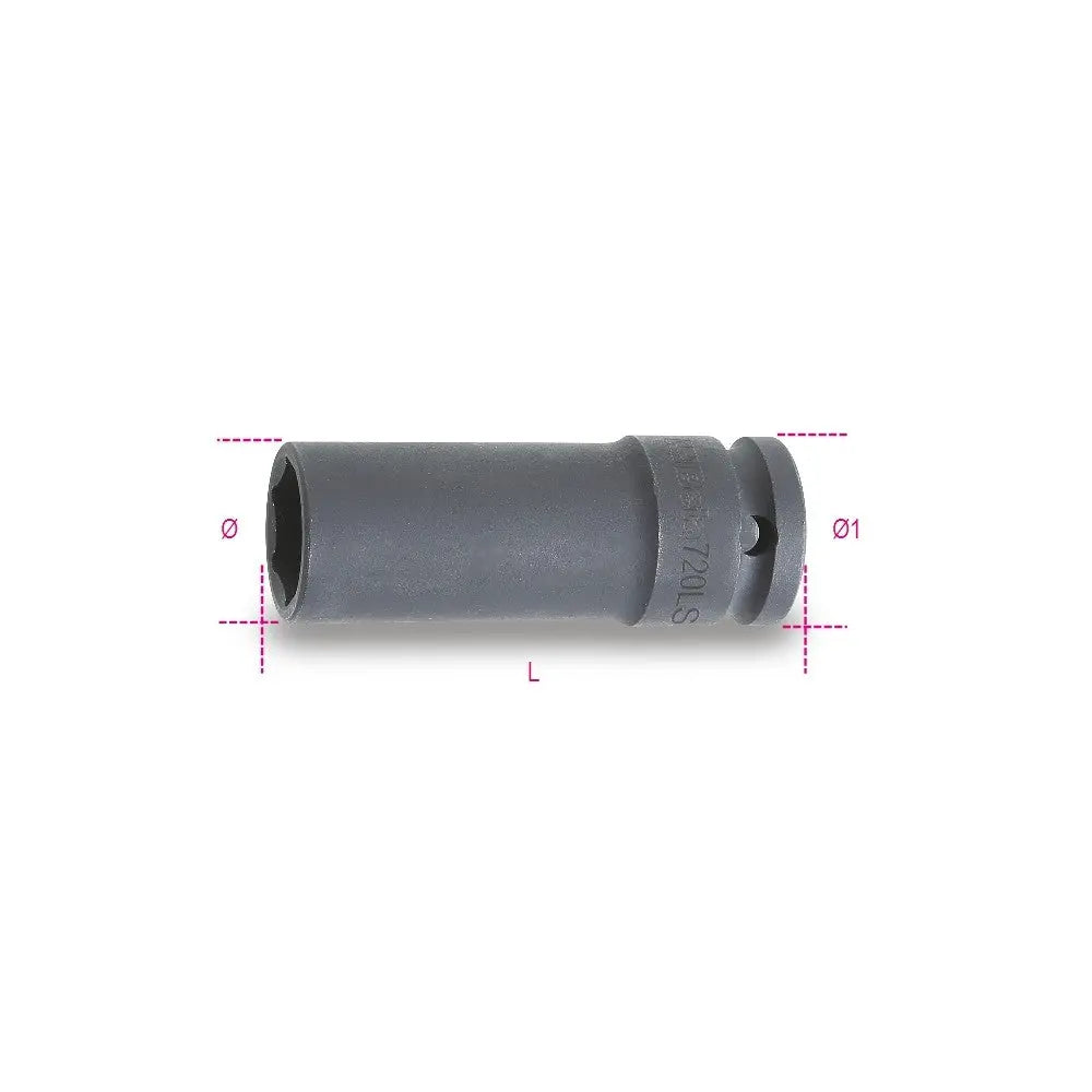 Beta Tools (Article# 720LS 19) 19mm, Impact Socket, Deep Slim Series, 6 Point 1/2 in Drive, Black Phosphate - BT 7200369 Beta Tools