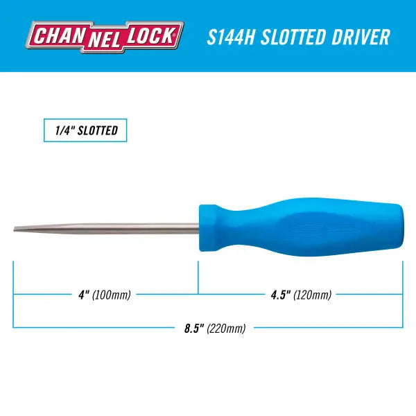 Channellock Magnetic Tip Professional Slotted Screwdriver, 1/4 x 4 in - CL S144H Channellock