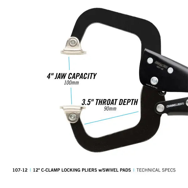 Channellock C-Clamp Locking Plier with Swivel Pads, 11.85 in - CL 107-12 Channellock