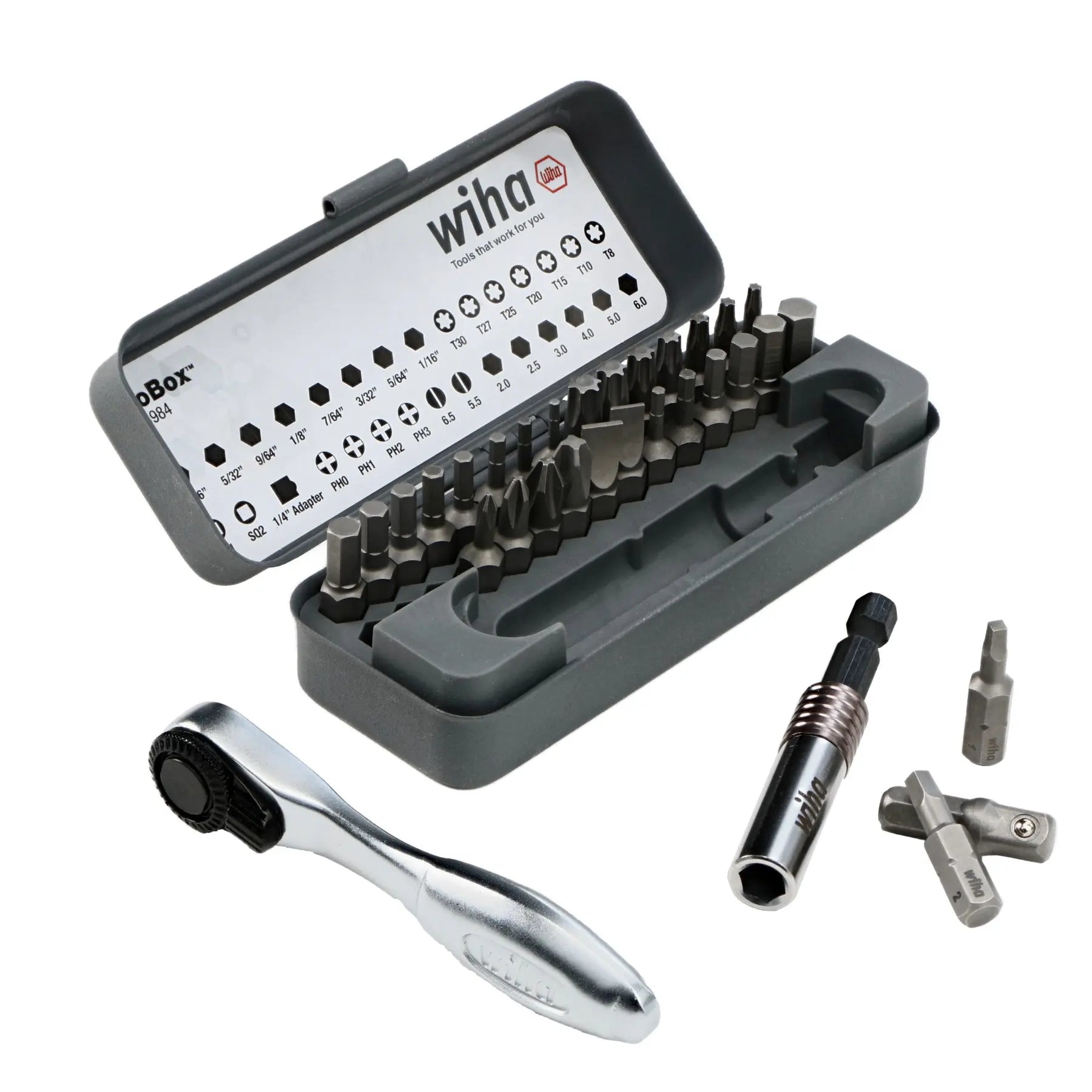 Wiha Set of 32 GoBox Standard Bit with Mini Ratchet - WI 74984 Wiha