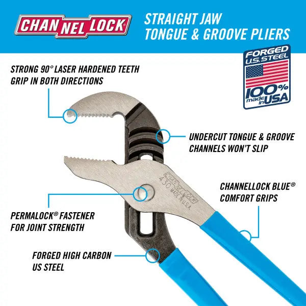 Channellock Straight Jaw Tongue and Groove Plier, 10 in - CL 430 Channellock