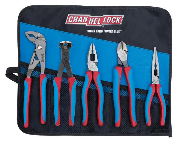 Channellock Set of 5 Code Blue E Series Pliers with Tool Roll - CL CBR-5E Channellock