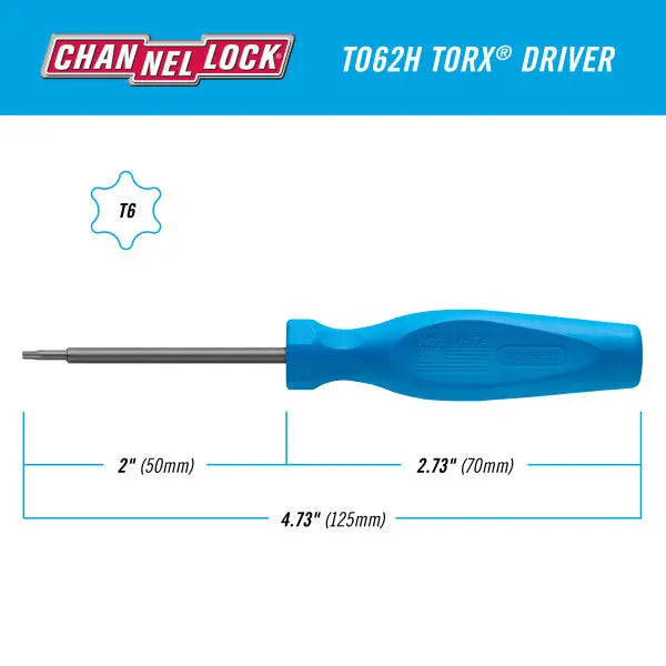 Channellock Professional Torx Screwdriver, T6 x 2 in - CL T062H Channellock