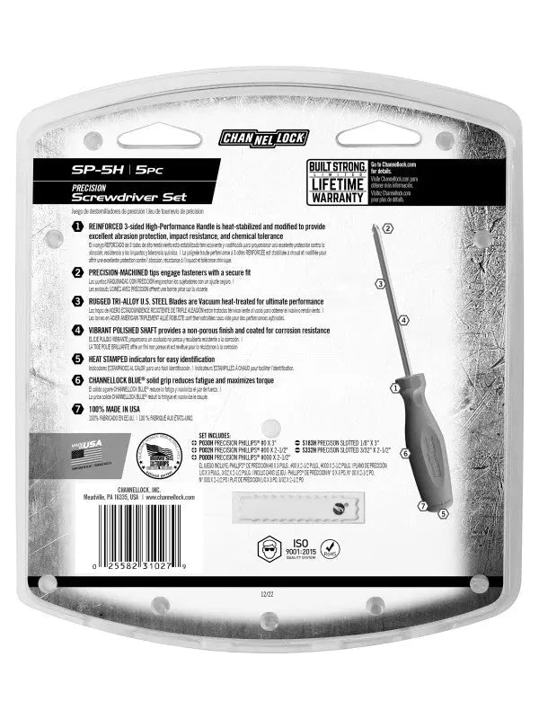 Channellock Set of 5 Tri-lobe Grip Natural Finish Precision Screwdrivers - CL SP-5H Channellock